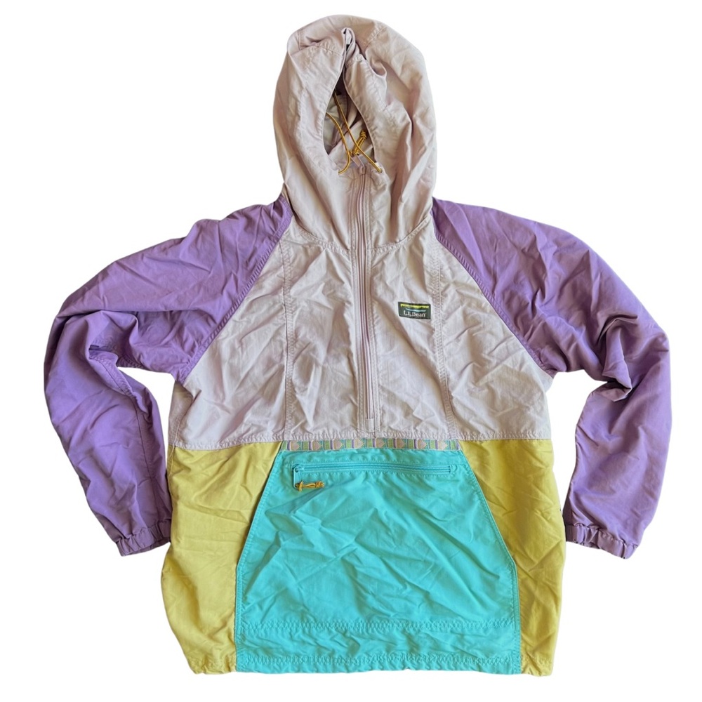LL Bean Womens Mountain Classic Anorak Lilac Purple Yellow Teal Large REG